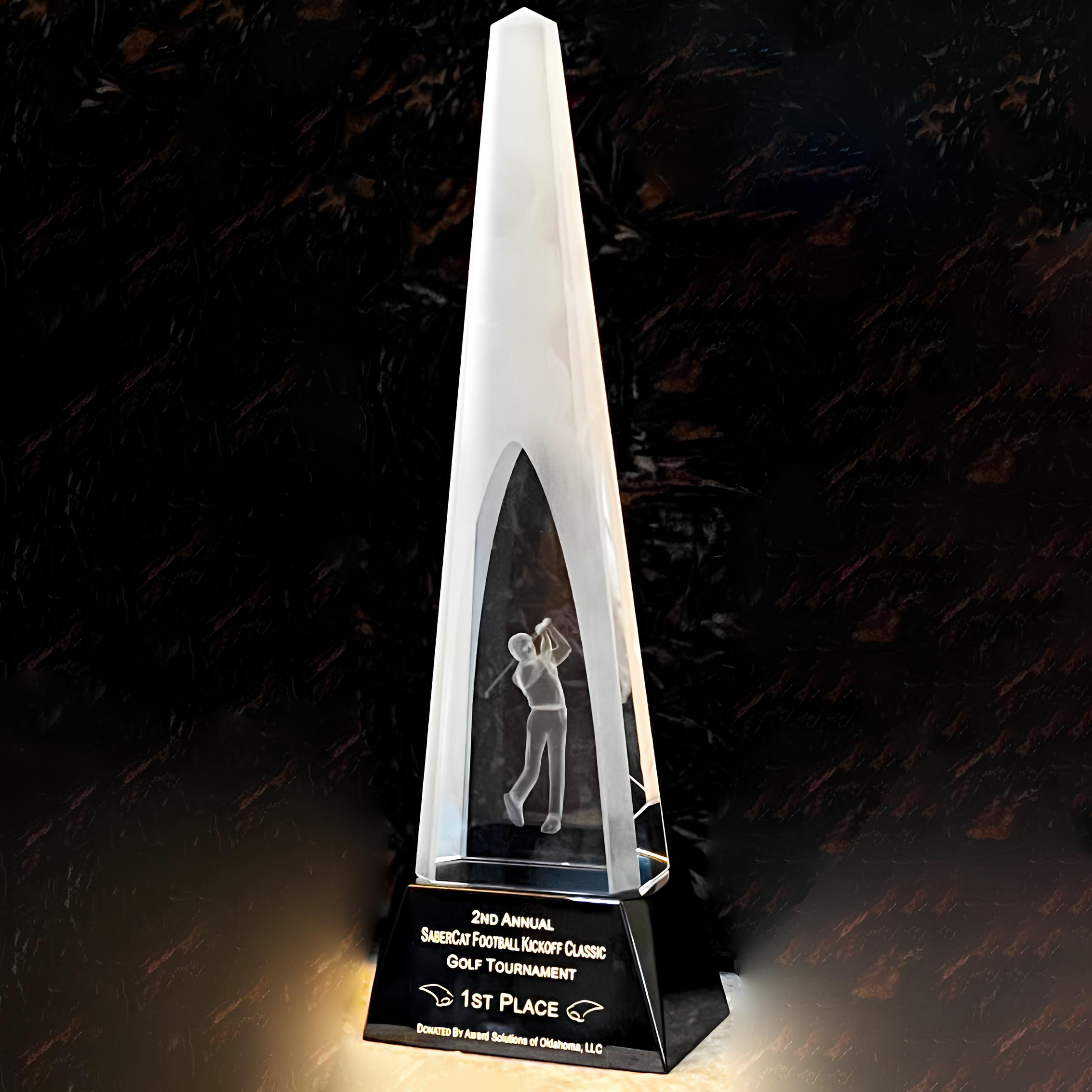 Noble High Quality Crystal Glass Business Gift Sports Awards Custom Bespoke Logo Golf A Hole in One Trophy Hand Craft