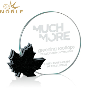 Canadian Identity Aluminum Maple Leaves Crystal Round Plaque Award