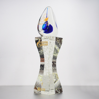 Noble Custom Made Art Glass Bubble Crystal Trophy Award for Russia Business