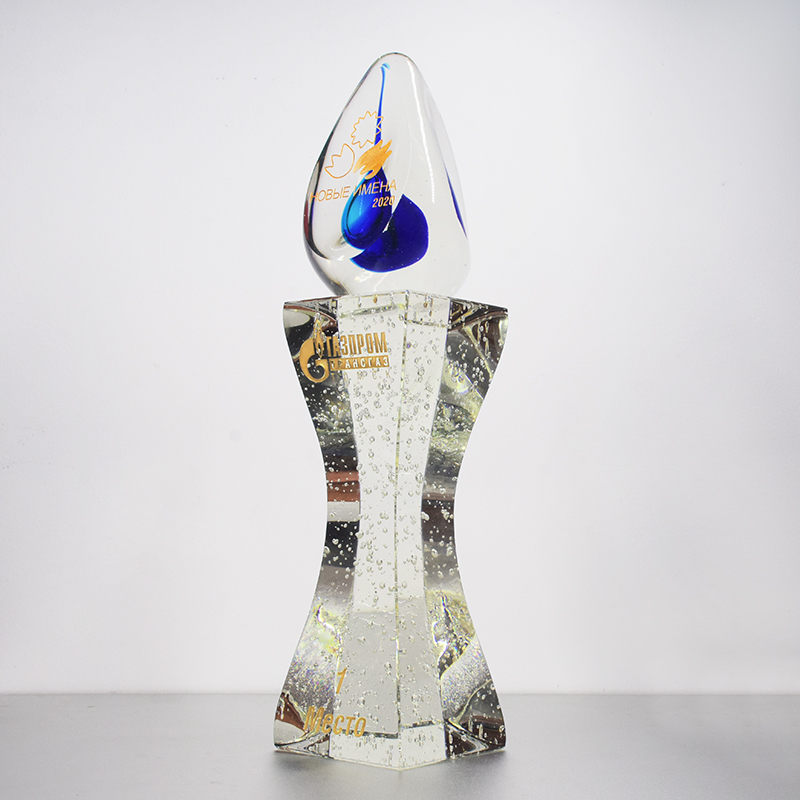 Noble Custom Made Art Glass Bubble Crystal Trophy Award for Russia Business