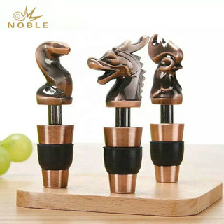 Custom Chinese Zodiac Souvenir Gift Silicone Bottle Stoppers Promotion Rose Copper Plated Zinc Alloy Wine Bottle Stopper