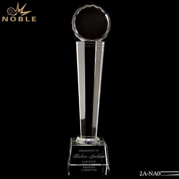 Custom Optical Hand Crystal Pillar Trophy With Cutting Edge