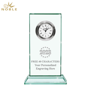 Noble Manufacturer Crystal Glass Clock Business Gift Customized Bespoke Logo Office Decoration Trophy Award Hand Craft Tabletop clock
