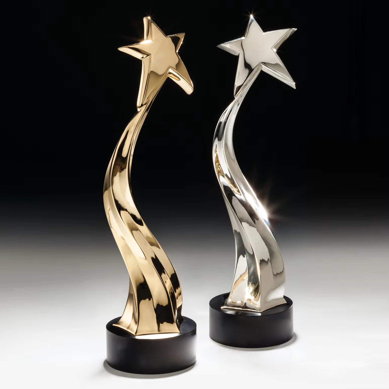 High Quality Customized Shape Gold Silver Metal Star Business Gift With Black Crystal Base Custom Logo Trophy Awards