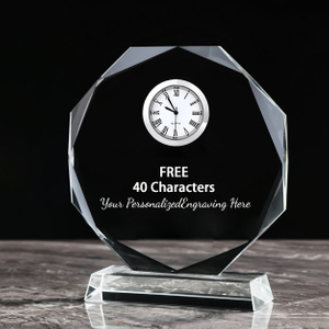 Noble Manufacturer Crystal Glass Clock Business Gift Customized Bespoke Logo Office Decoration Trophy Award Hand Craft Desk Gift