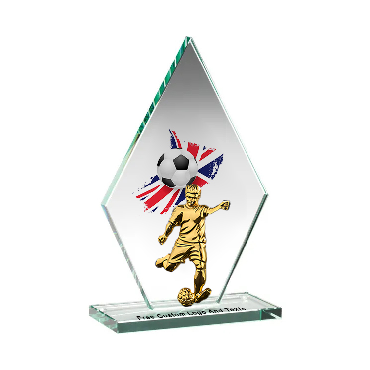 Noble Manufacturer Wholesale Cheap Glass Plaque With Custom Printing Logo UK Gift Personalized Hand Crafts Soccer Trophy Award