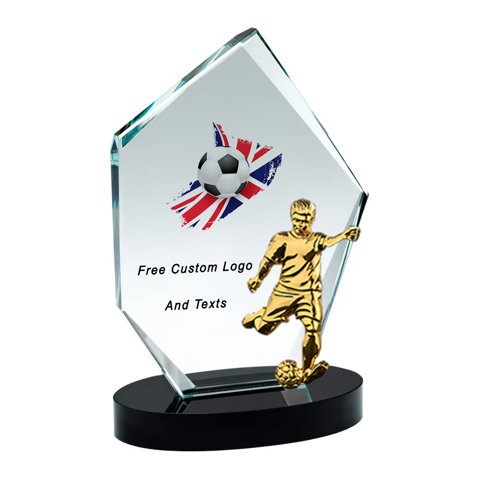 Noble Manufacturer Wholesale Crystal Glass Plaque With Custom Logo UK Gift Sport Soccer Trophy Award Hand Craft