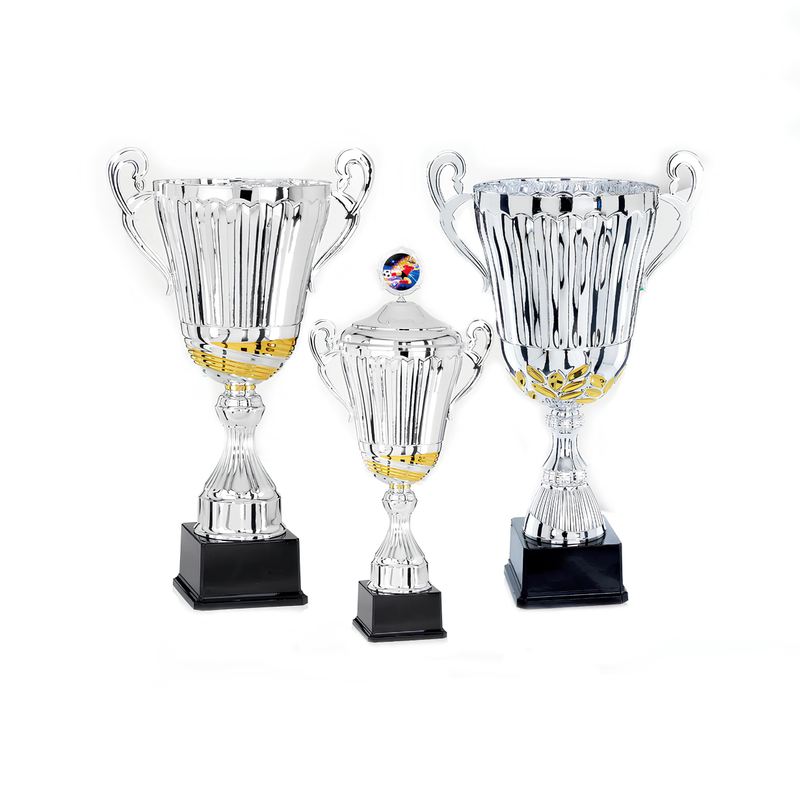 2024 New Design Different Size Custom Made Marble Base Sports Golf Soccer Basketball Marathon Custom Insert Logo Silver Metal Trophy Cup 