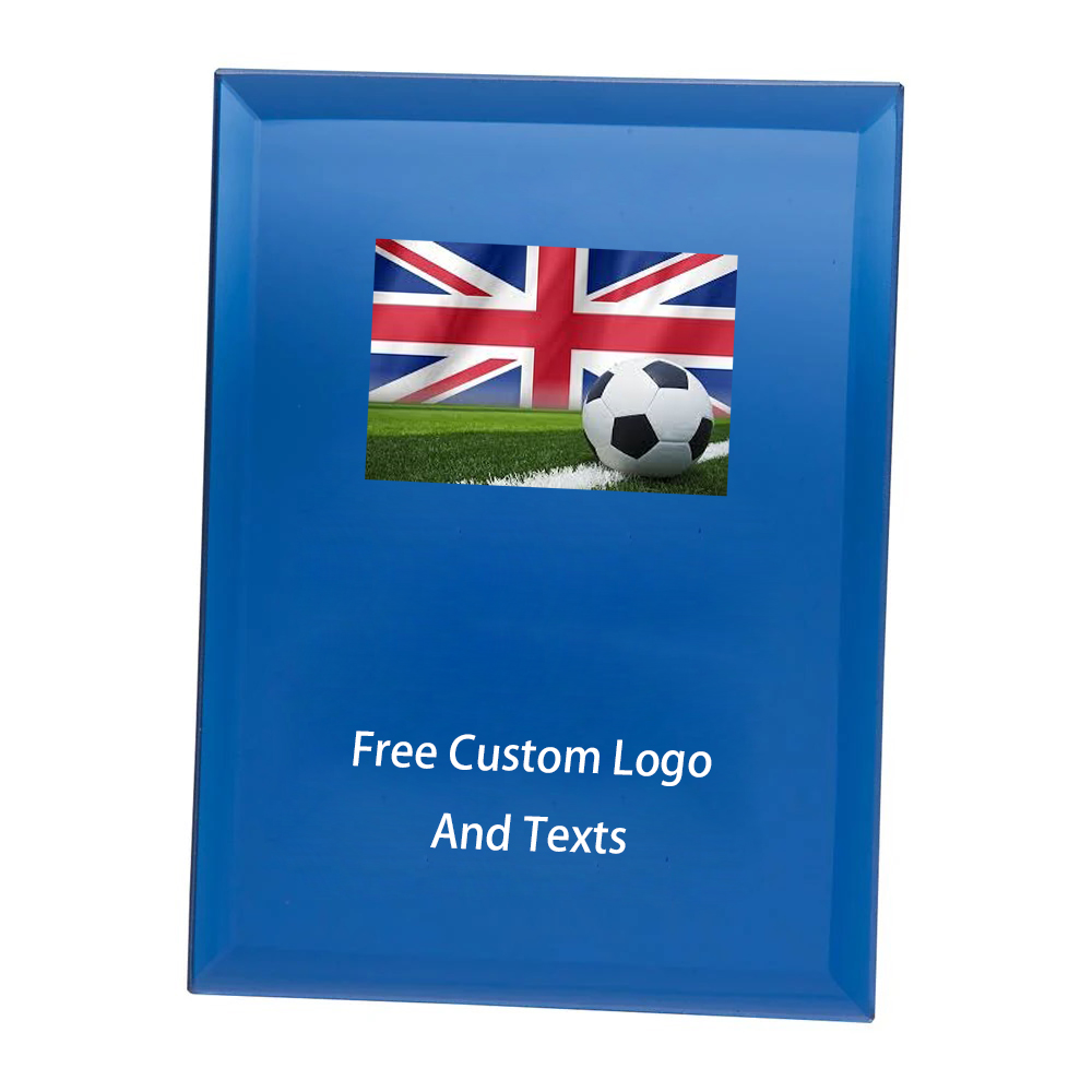 Noble Manufacturer Wholesale Glass Plaque With Custom Printing Logo UK Gift Personalized Sports Soccer Trophy Award Plaque