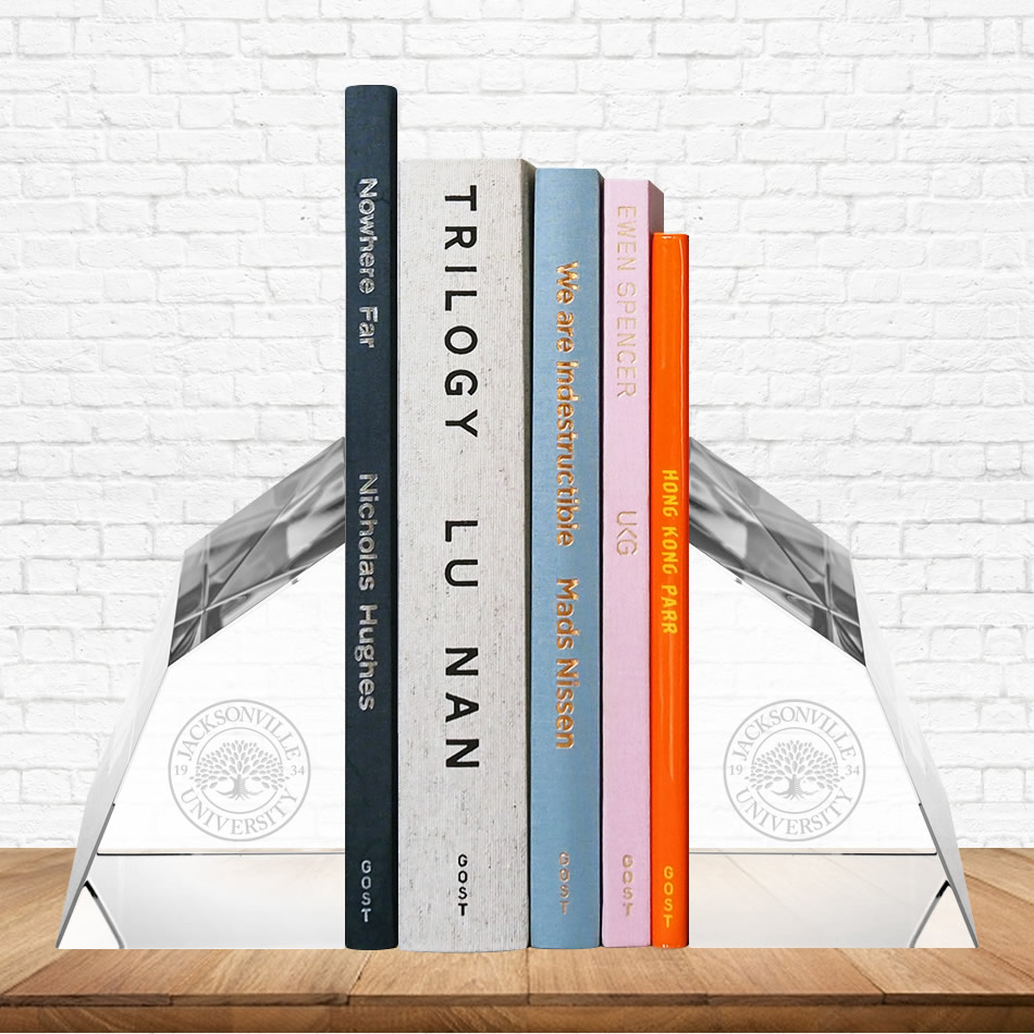 Noble Manufacturer Transparent Crystal Glass Achievement Custom Bespoke Logo Business School Office Desk Gift Hand Craft Bookend