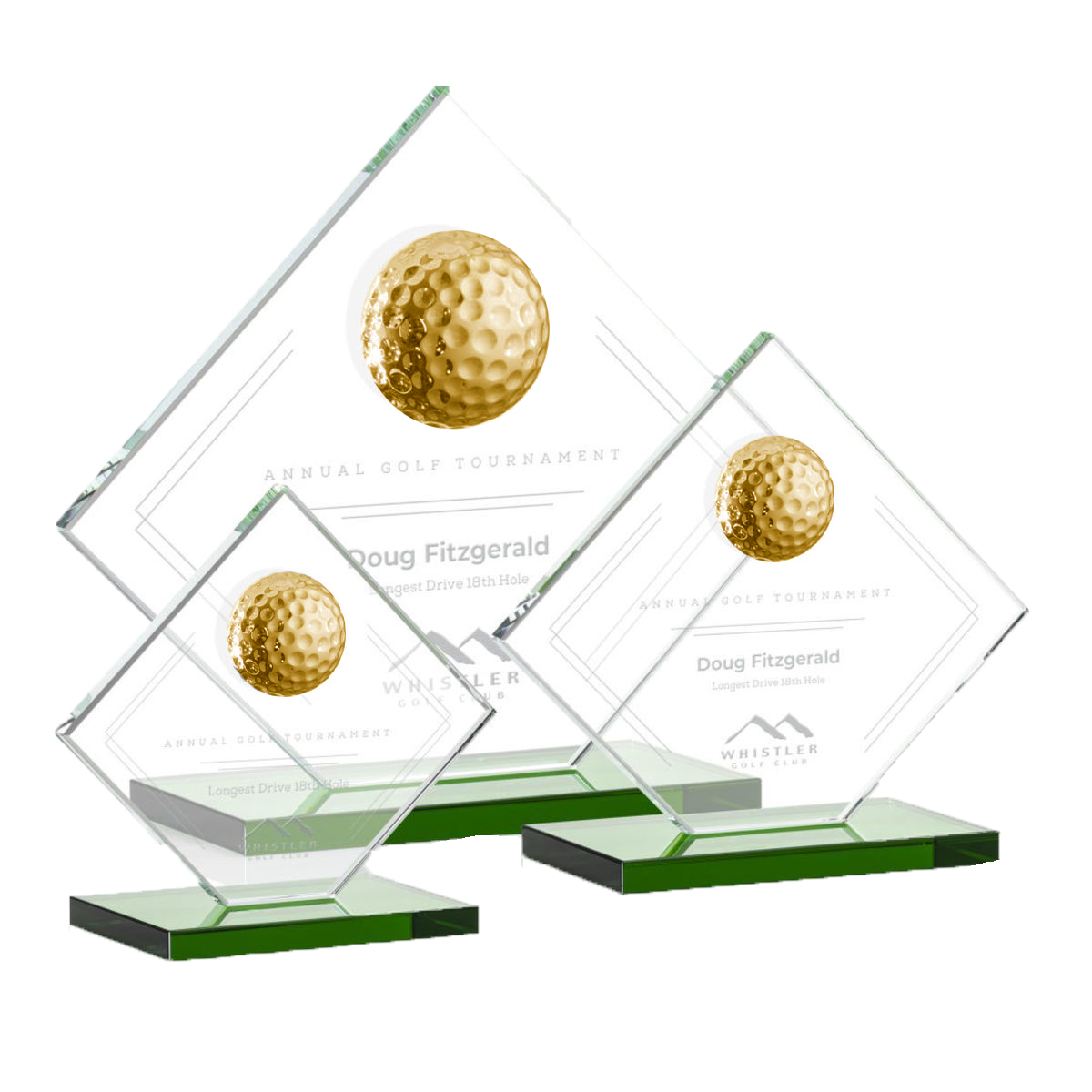 Noble High Quality Gold Golf Ball with Glass Plaque Business Gift Sports Awards Custom Bespoke Logo Golf A Hole in One Trophy Hand Craft