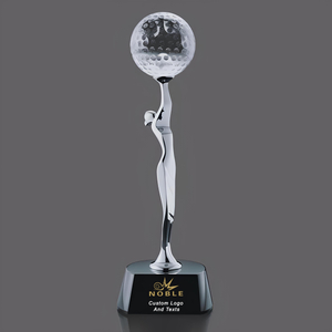Noble High Quality Glass Business Gift Sports Awards Custom Bespoke Logo Golf A Hole in One Metal Figure Trophy Hand Craft