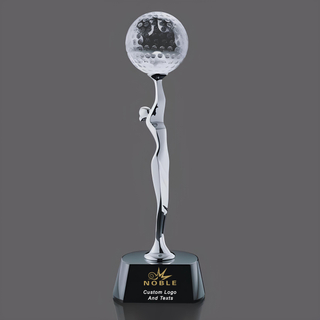 Noble High Quality Glass Business Gift Sports Awards Custom Bespoke Logo Golf A Hole in One Metal Figure Trophy Hand Craft