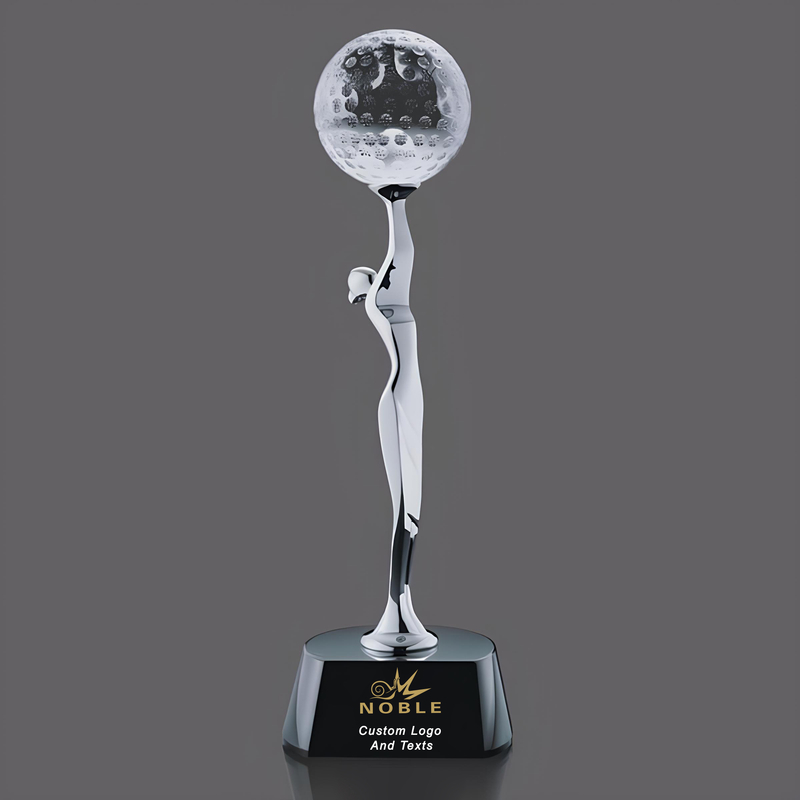 Noble High Quality Glass Business Gift Sports Awards Custom Bespoke Logo Golf A Hole in One Metal Figure Trophy Hand Craft