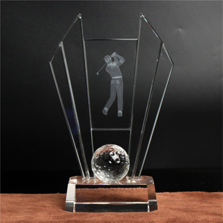 Noble High Quality K9 Crystal With 3D Laser Business Gift Sports Awards Custom Bespoke Logo Golf A Hole in One Trophy Hand Craft