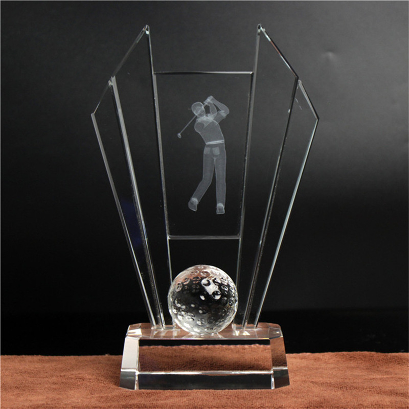 Noble High Quality K9 Crystal With 3D Laser Business Gift Sports Awards Custom Bespoke Logo Golf A Hole in One Trophy Hand Craft