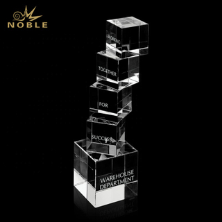 New Design Custom Engraving Ascent Award Crystal Cube Trophy Teamwork Award