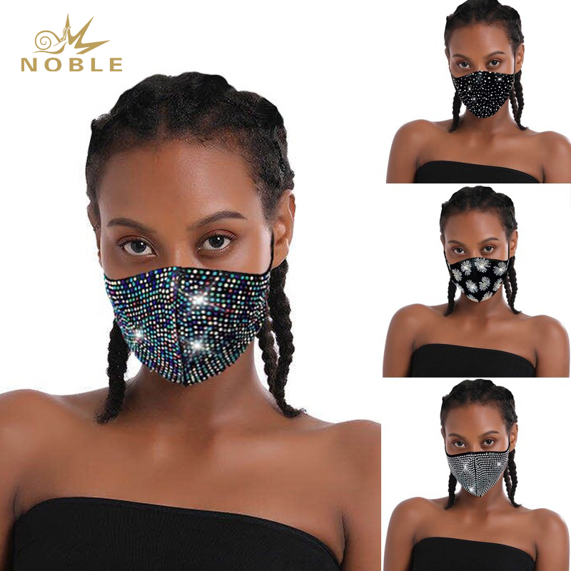Unisex Cotton 3D Mouth Face Mask Glitter Rhinestone Crystal Masquerade Party Fashion Face Mask for Christmas Costume Party