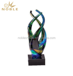 Multi-colored Suspended Seaweed Shaped Hand Blown Art Glass Trophy