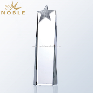 Customized Crystal Wedge Tower Trophy with Metal Star