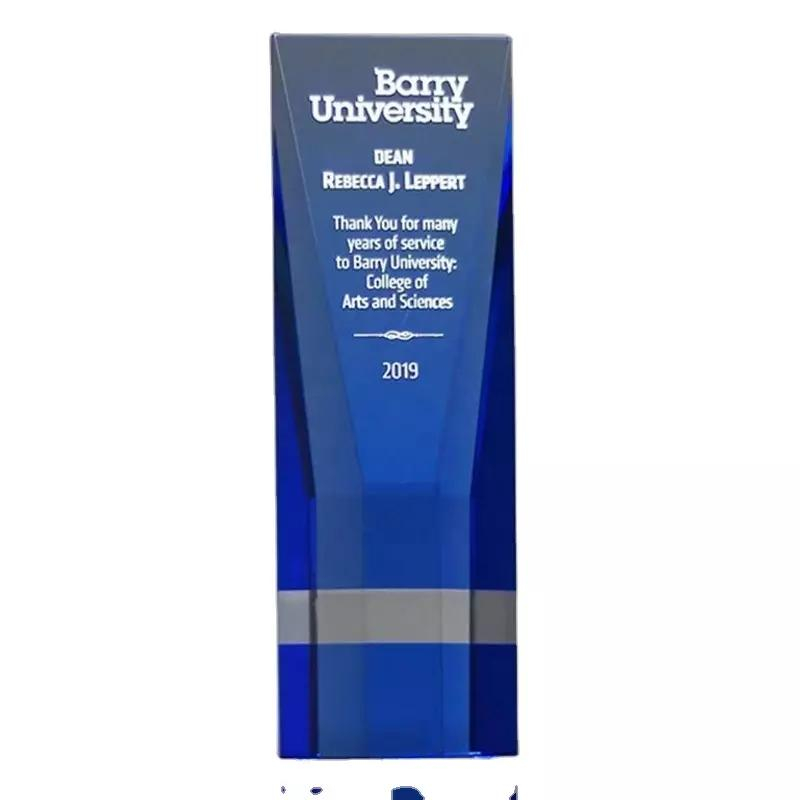 Premium Cobalt Wedge Crystal Award with Blue Crystal 
