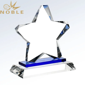 Best Custom Design Free Engraving Crystal Star Trophy with Blue Plate