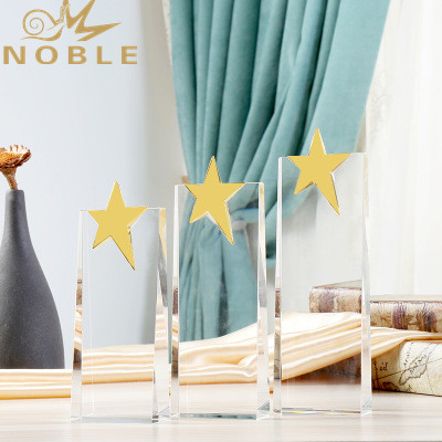 Elegant Star Shape Award Crystal Trophy Optical Rising Star Award With Black Base For Gift