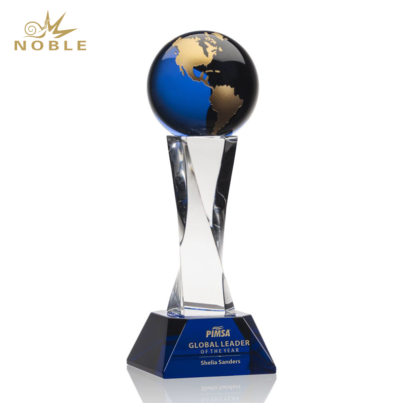 Noble Best Selling Free Engraving Blue Crystal Globe Award Trophy 