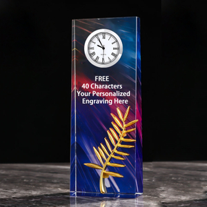 Noble Manufacturer Crystal Glass Clock Business Gift Customized Bespoke Logo Office Decoration Trophy Award Hand Craft Desk Gift