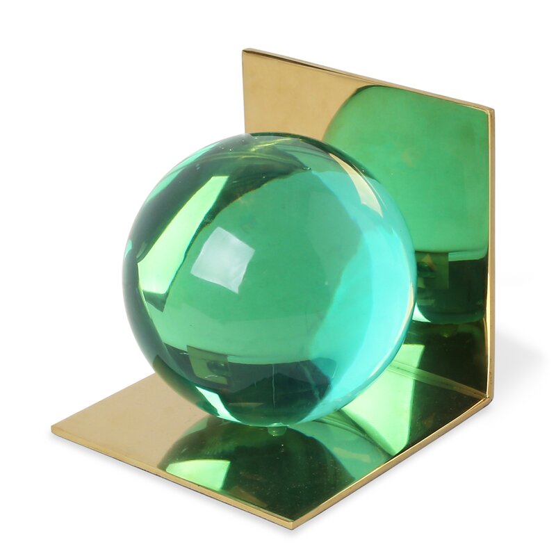Noble Manufacturer Transparent Crystal Green Ball Achievement Custom Bespoke Logo Business School Office Desk Gift Hand Craft Bookend
