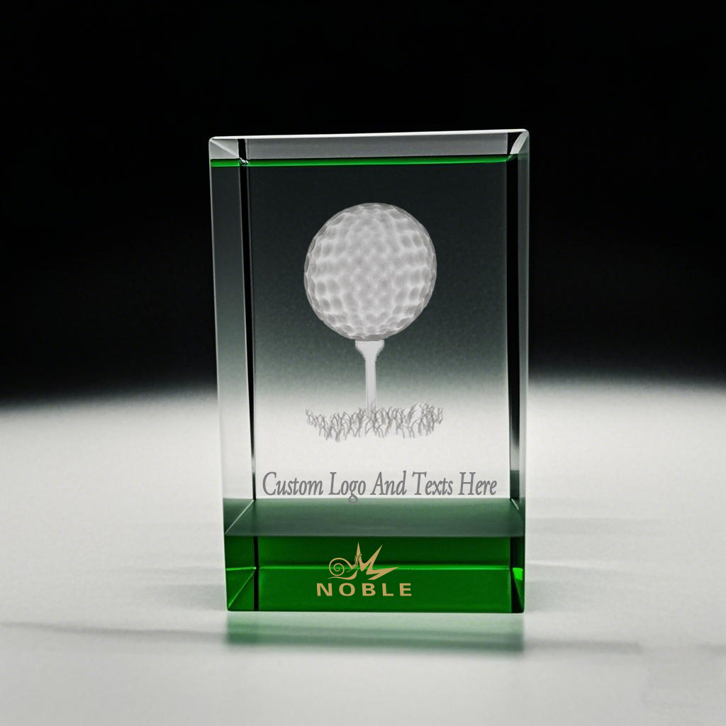 Noble High Quality 3D Laser Crystal Cube Golf Ball Golfer Sports Awards Custom Bespoke Logo Golf A Hole in One Trophy 