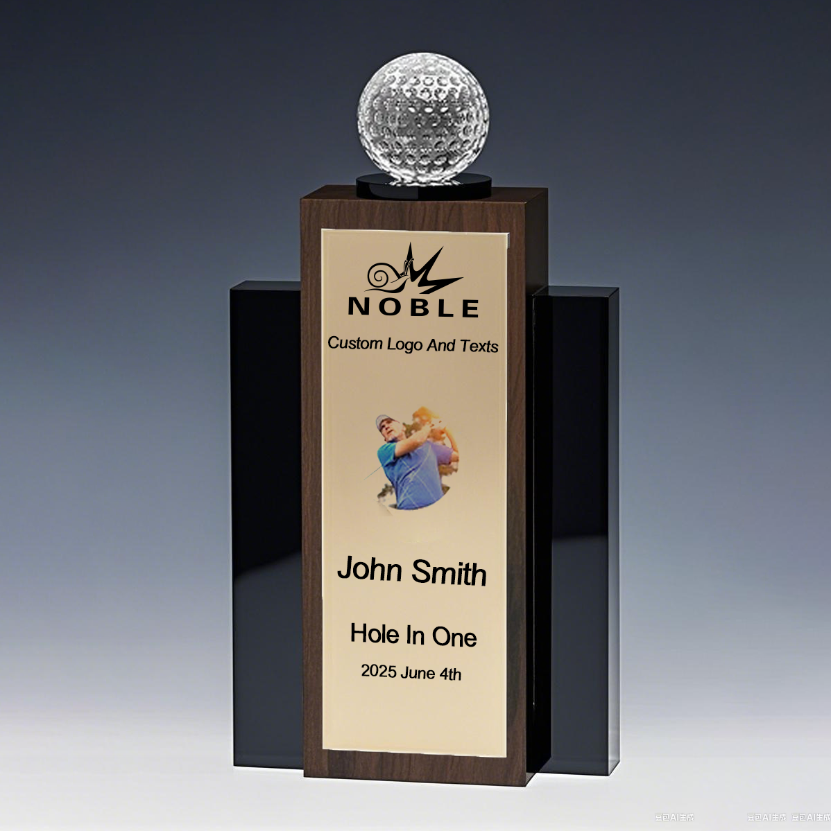 Noble High Quality Crystal Cube Golf Ball Golfer Sports Awards Custom Bespoke Logo Golf A Hole in One Trophy Awards