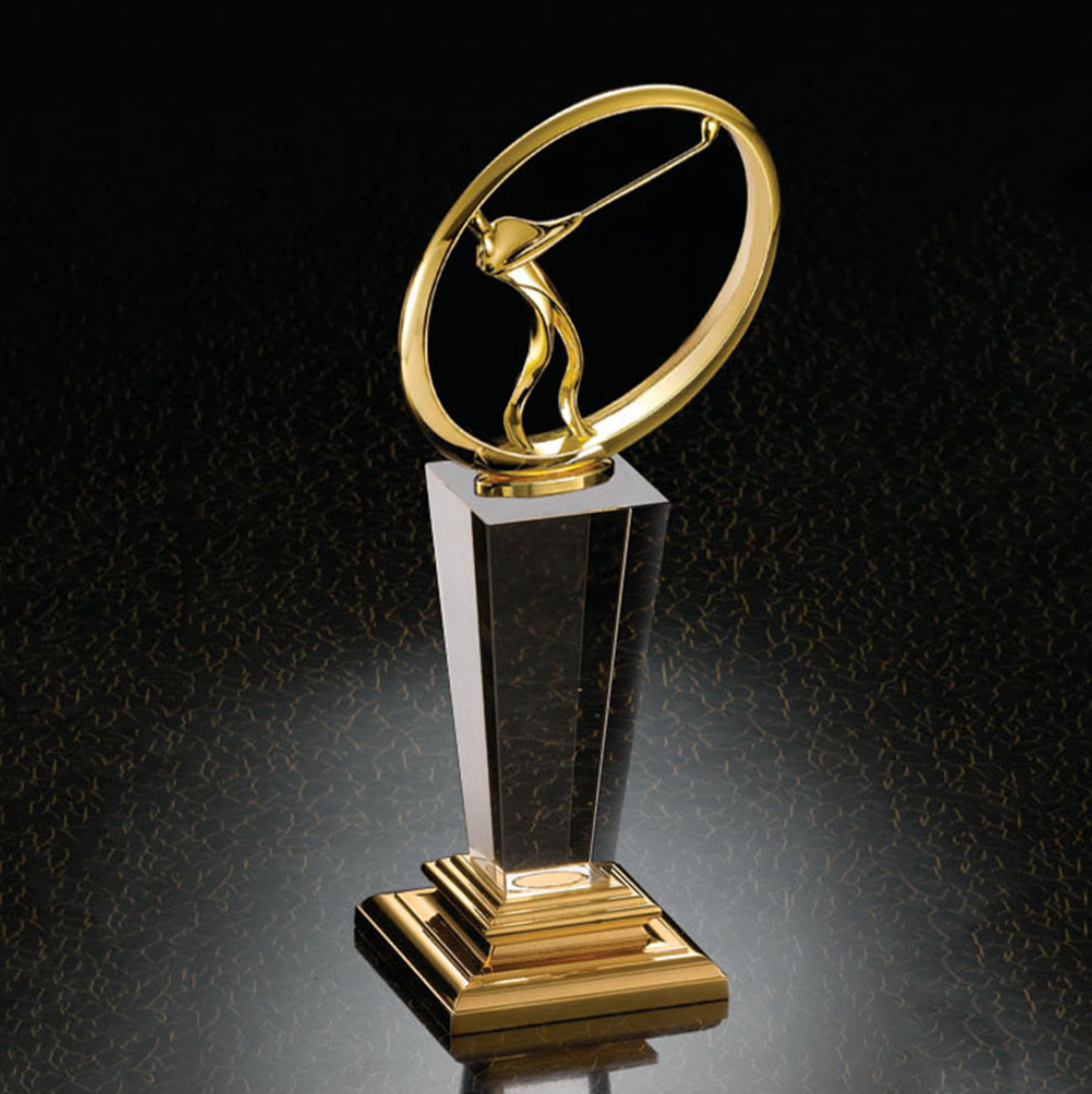 Noble High Quality Gold Silver Bronze Metal Figure With Crystal Business Gift Sports Awards Custom Bespoke Logo Golf A Hole in One Trophy Hand Craft
