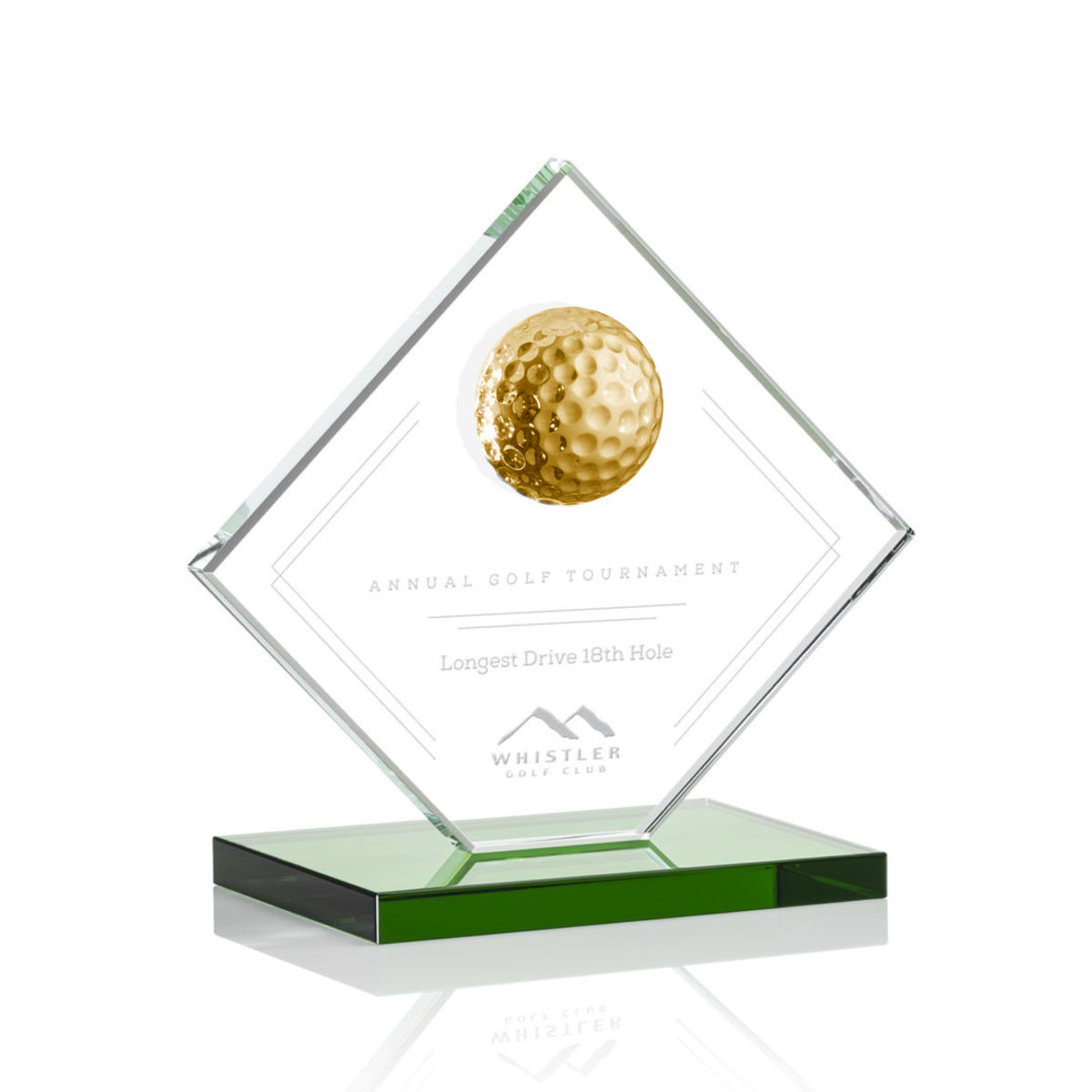 Noble High Quality Gold Golf Ball with Glass Plaque Business Gift Sports Awards Custom Bespoke Logo Golf A Hole in One Trophy Hand Craft
