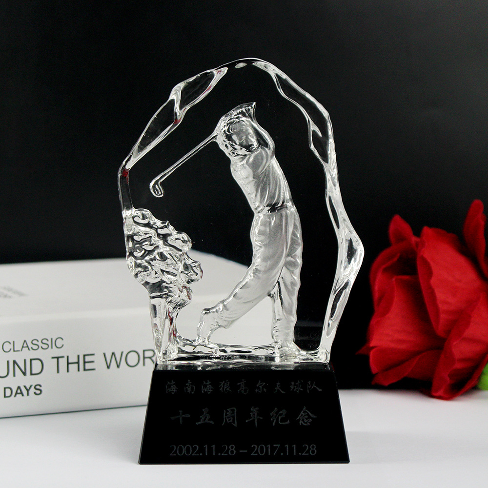 Noble Manufacturer Crystal Glass Outdoor Sports Gift Customized Personalized Bespoke Logo Golf Trophy Award Hand Craft