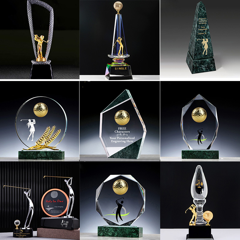 Noble High Quality K9 Crystal Business Gift Sports Awards Custom Bespoke Logo Golf A Hole in One Trophy Hand Craft