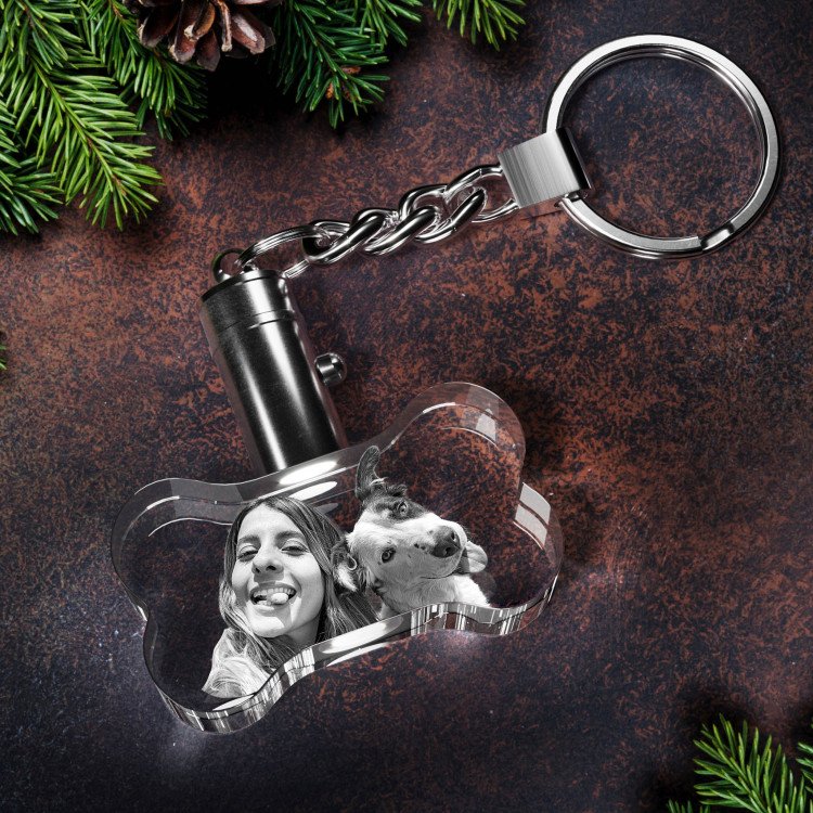 Noble Crystal Bone With 3D Laser Engraving Picture Inside Pet Gift LED Key Chain
