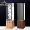 New Design High Quality Custom Laser Engraving Crystal Trophy with Wood Base