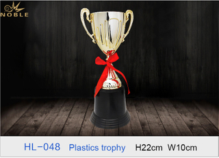 Hot Selling Low Price Plastic Trophy Cup Award with Red Ribbon