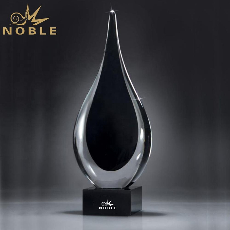 Elegant Black Color Art Waterdrop Hand Blown Art Glass Trophy