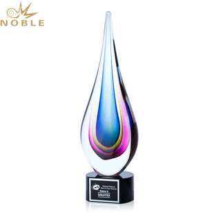High Quality Custom Color Design Hand Blown Water Drop Art Glass Award