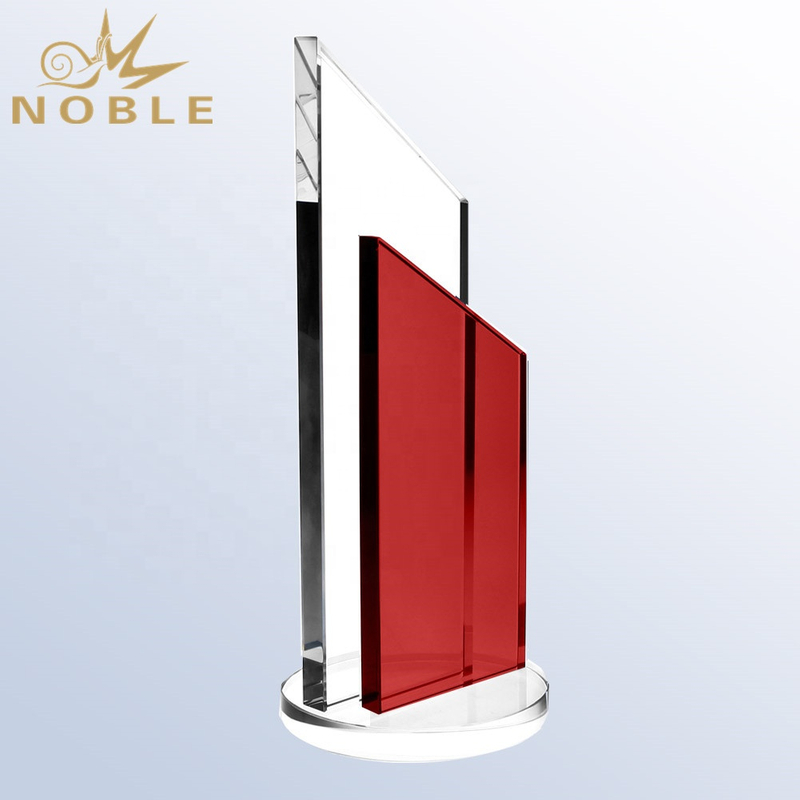 Noble Custom Engraving Red Crystal Plaque Award with Round Base