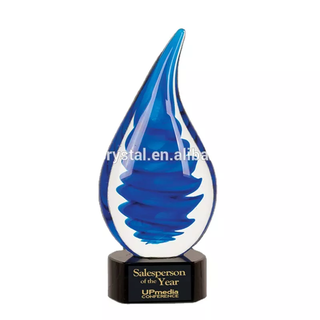 Blue Tornado Art Glass Hand Blown Award Trophy