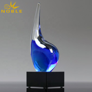 Blue Wave Hand Blown Art Glass Trophy