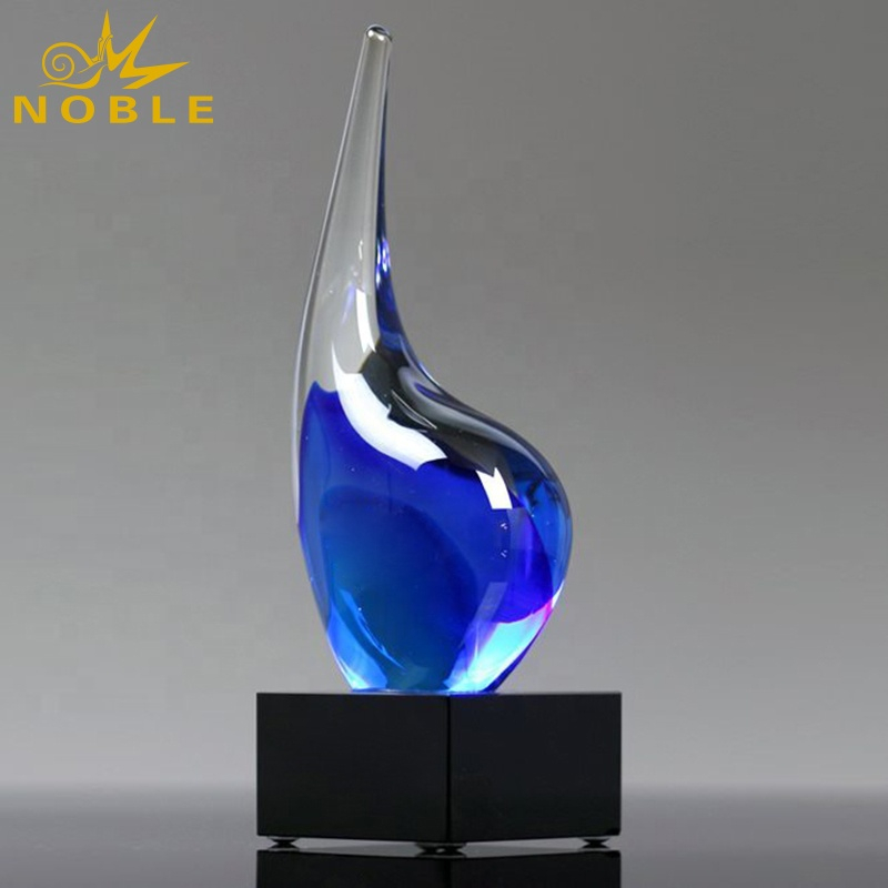 Blue Wave Hand Blown Art Glass Trophy