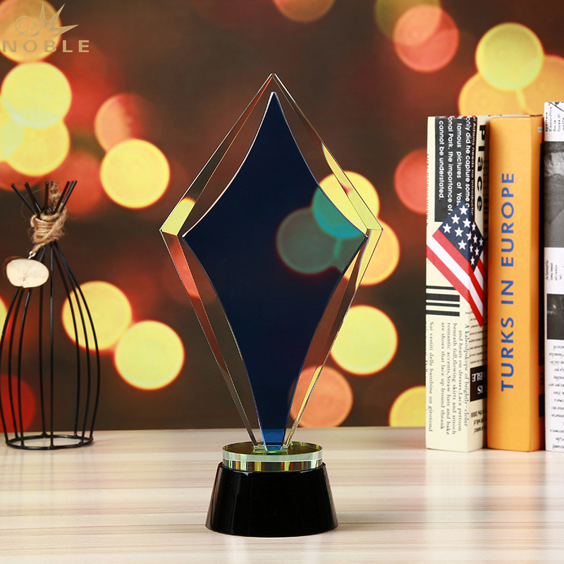 High Quality Free Engraving Blue Crystal Award Plaques With Square Black Crystal Base