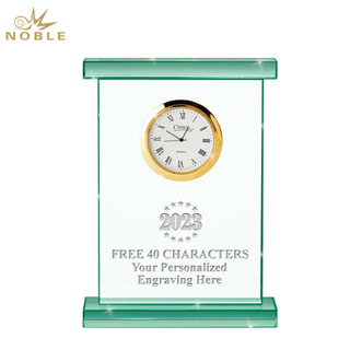 Noble Manufacturer Jade Glass Clock Business Gift Customized Bespoke Logo Office Decoration Trophy Award Hand Craft