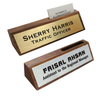 Noble Walnut Desk Name Plate With Metal Plate Custom Bespoke Logo Promotional Business Gift Office Desk Decoration Hand Craft