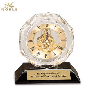 Noble Manufacturer Black Crystal Glass Clock Business Gift Customized Bespoke Logo Office Decoration Trophy Award Hand Craft 