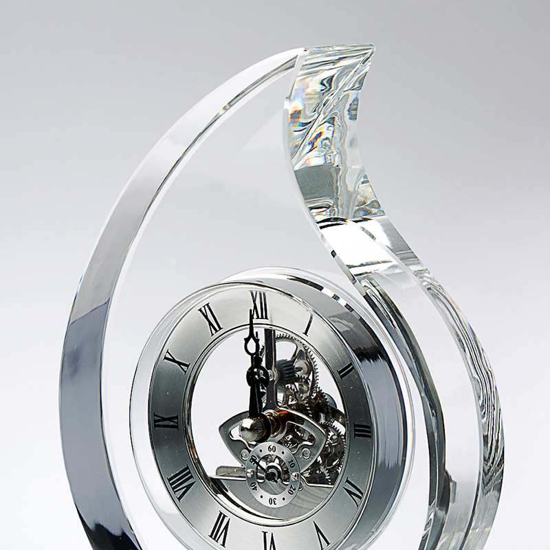 Noble Manufacturer Crystal Glass Fire Clock Business Gift Customized Bespoke Logo Office Decoration Trophy Award Hand Craft Tabletop clock